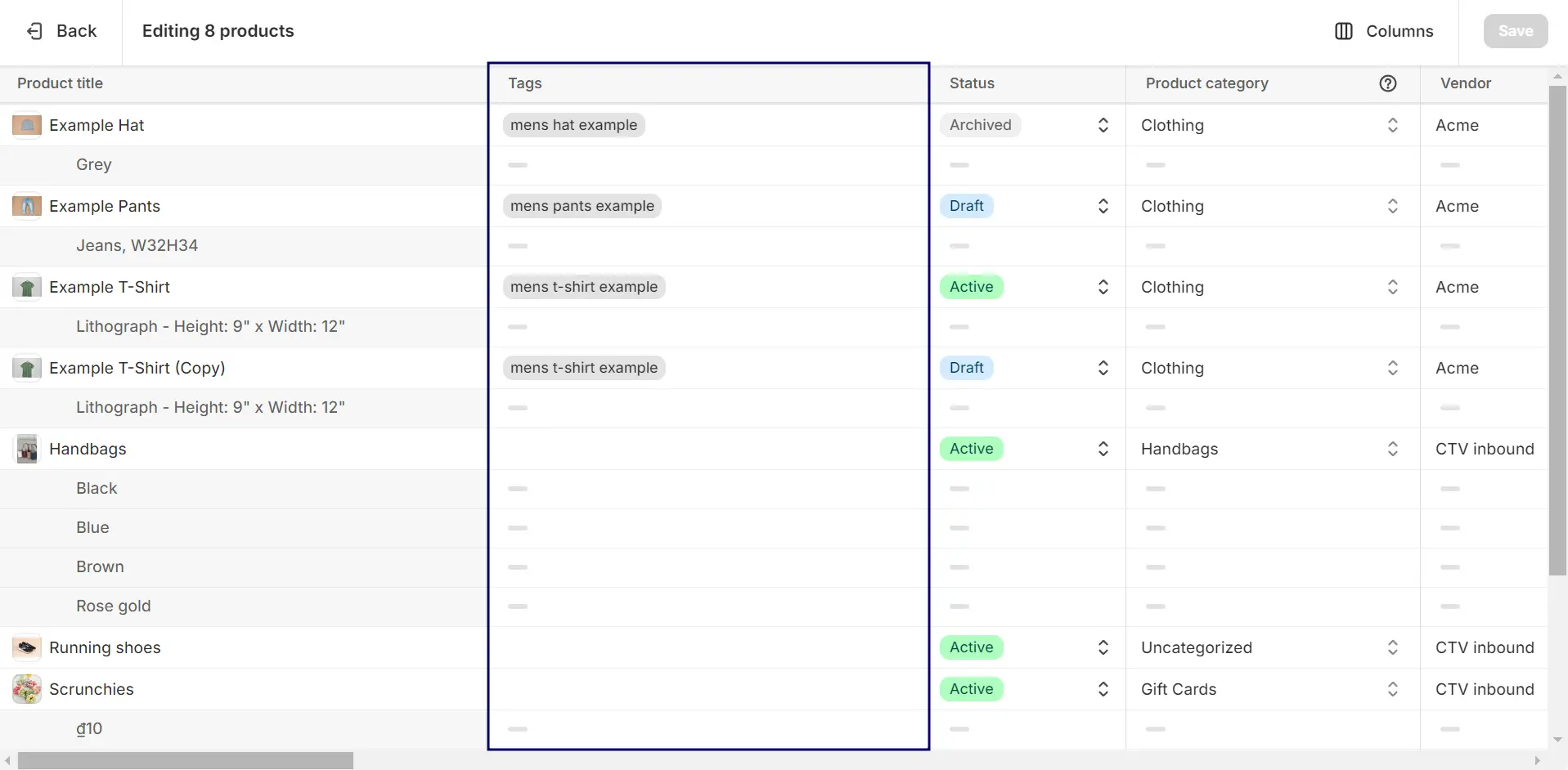 Modify the Tags column as you wish.